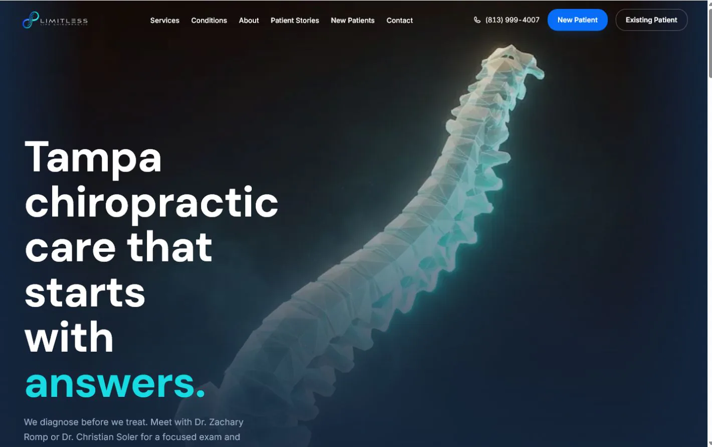 Limitless Life Chiropractic website at desktop size