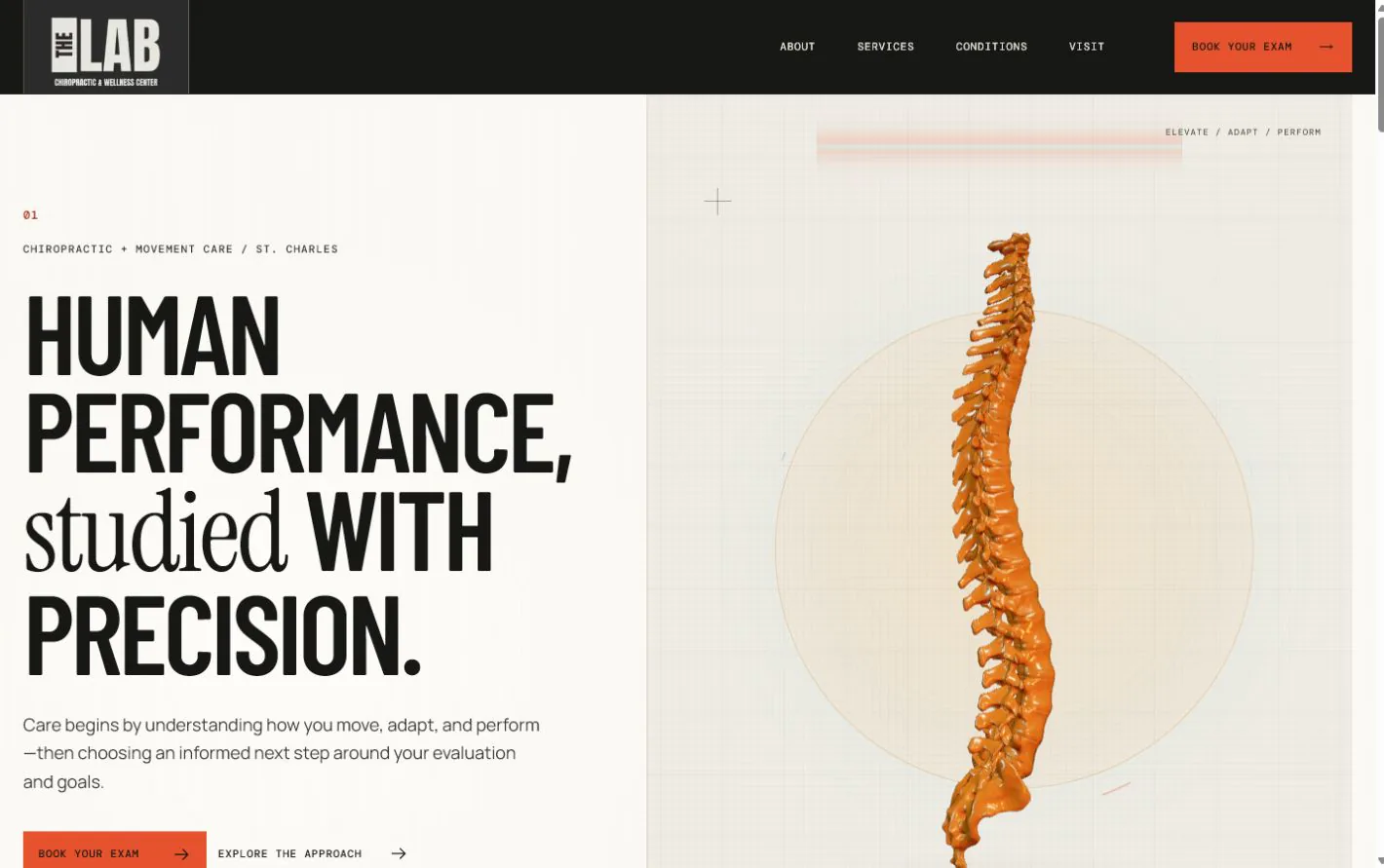 The Lab Chiropractic website at desktop size