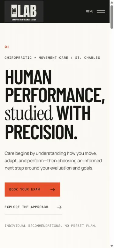 The Lab Chiropractic website at mobile size